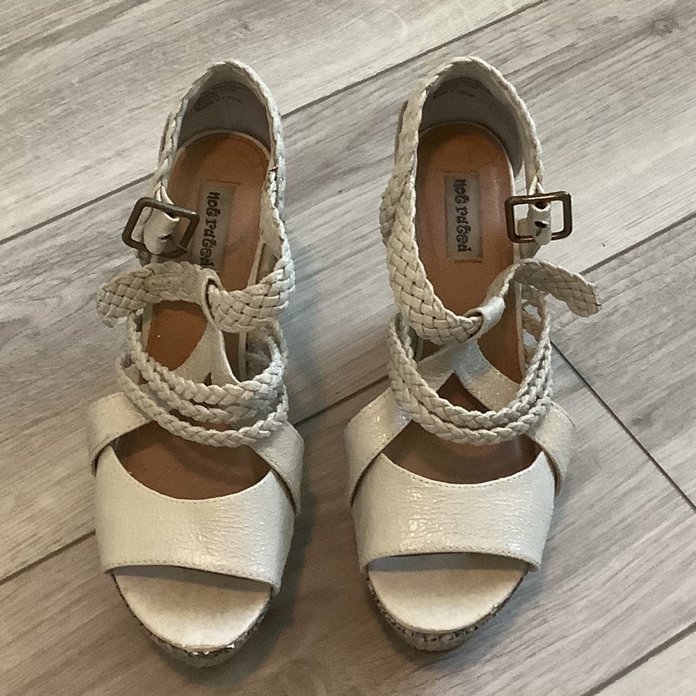 Cream and blue women’s wedges